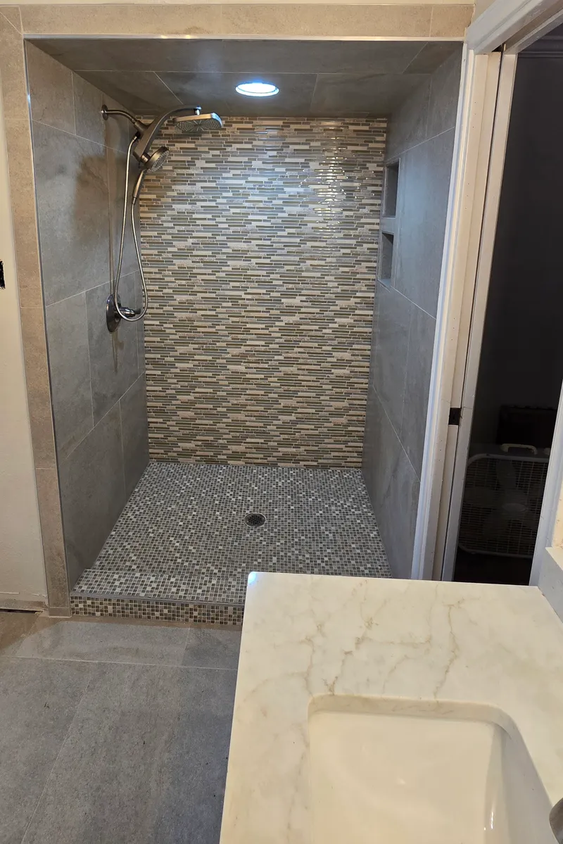 Finished view of the Sue High End bathroom remodeling project