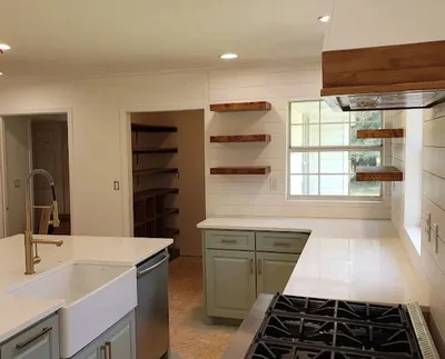 Farmhouse sink and windows with natural light