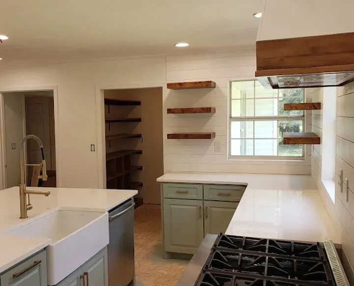 Farmhouse sink installation under natural light