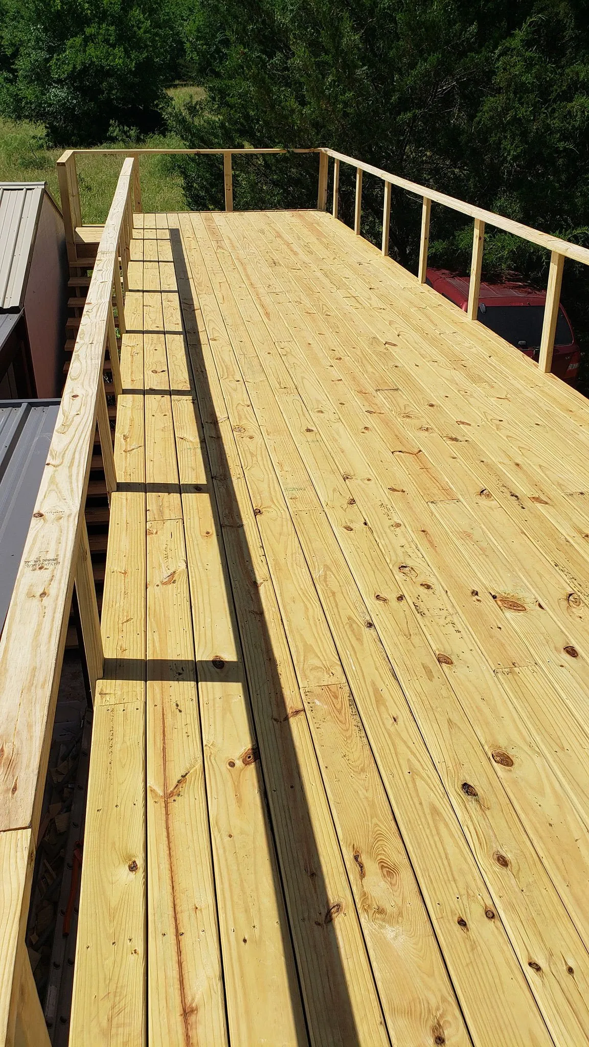 Completed view of the Hunt County redwood deck