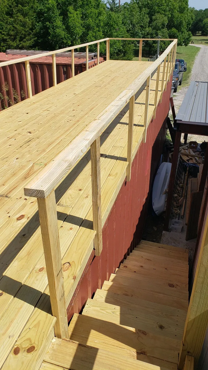Built-in redwood bench seating and privacy screen panels